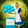 Alice In Wonderland holding Balloons in a forest