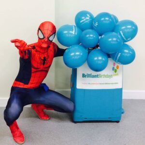Spiderman Party with Brilliant Birthdays Balloons attending a party in London