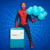 Spiderman Kids Entertainer holding Brilliant Birthdays balloons