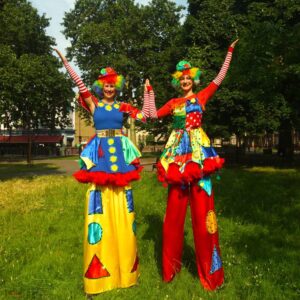Stilt Walking Clumsy Clown Duo