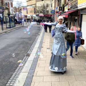 Silver Christmas Fairy On Stilts with Bubbles